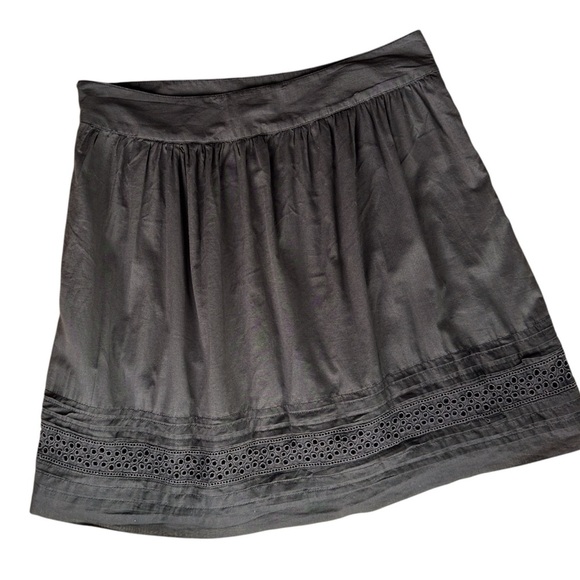 NWT LOFT BROWN GATHERED COTTON SKIRT EYELET LACE PLEATED TRIM | 4 PETITE - Picture 5 of 7